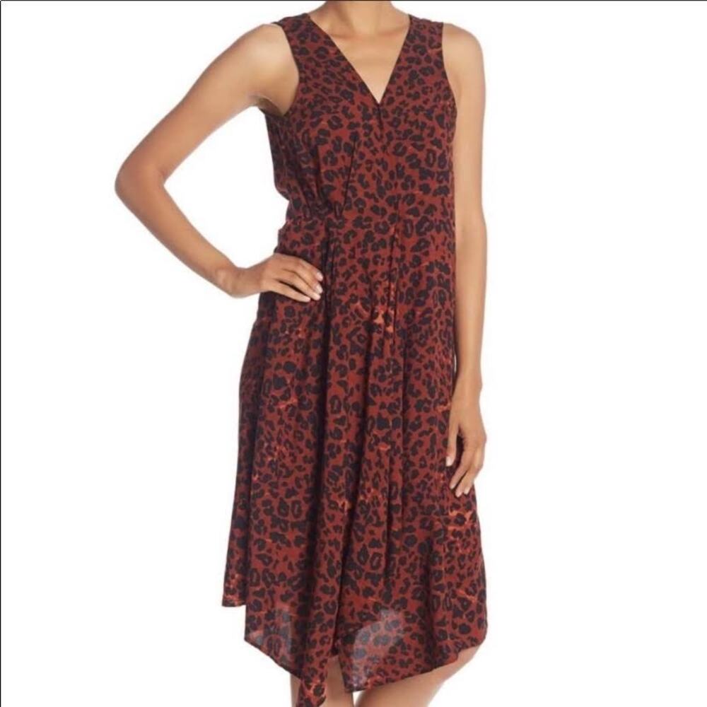BeachLunchLounge Anais Faux Wrap Leopard Animal Print Asymmetric Dress S
